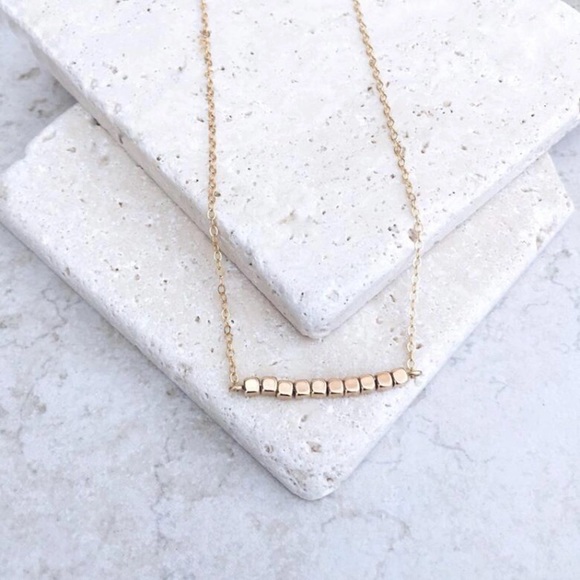 Gold Cube Bar Chain Necklace - Picture 2 of 3